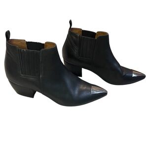 Jeffrey Campbell Jude Black Leather Metal Toe Ankle Heeled Booties in Black